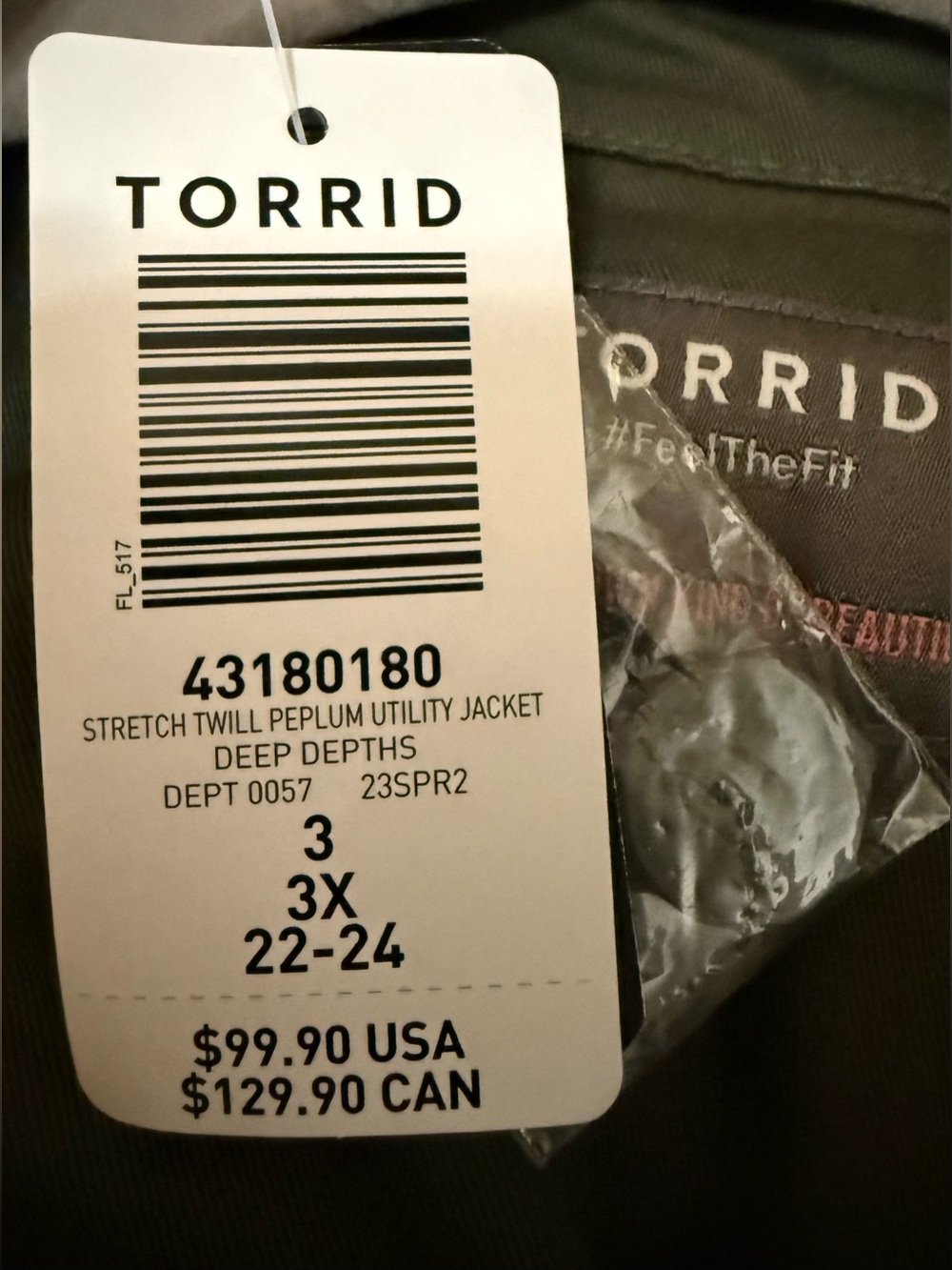 NWT Torrid Utility Jacket Size 3 22/24 Olive Green Stretch Peplum - Picture 10 of 11